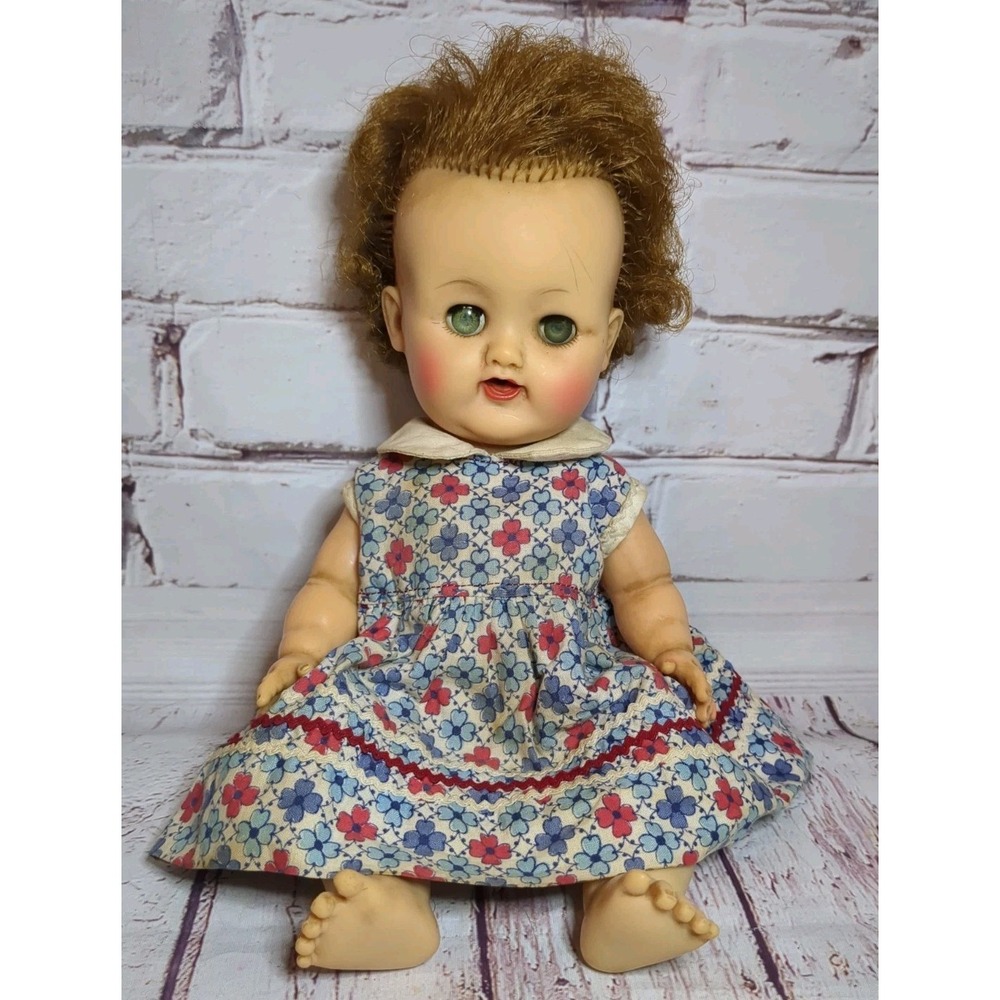 Vintage Ideal Betsy Wetsy Baby Doll Rooted Brown Curly Hair 13" 1959-1960